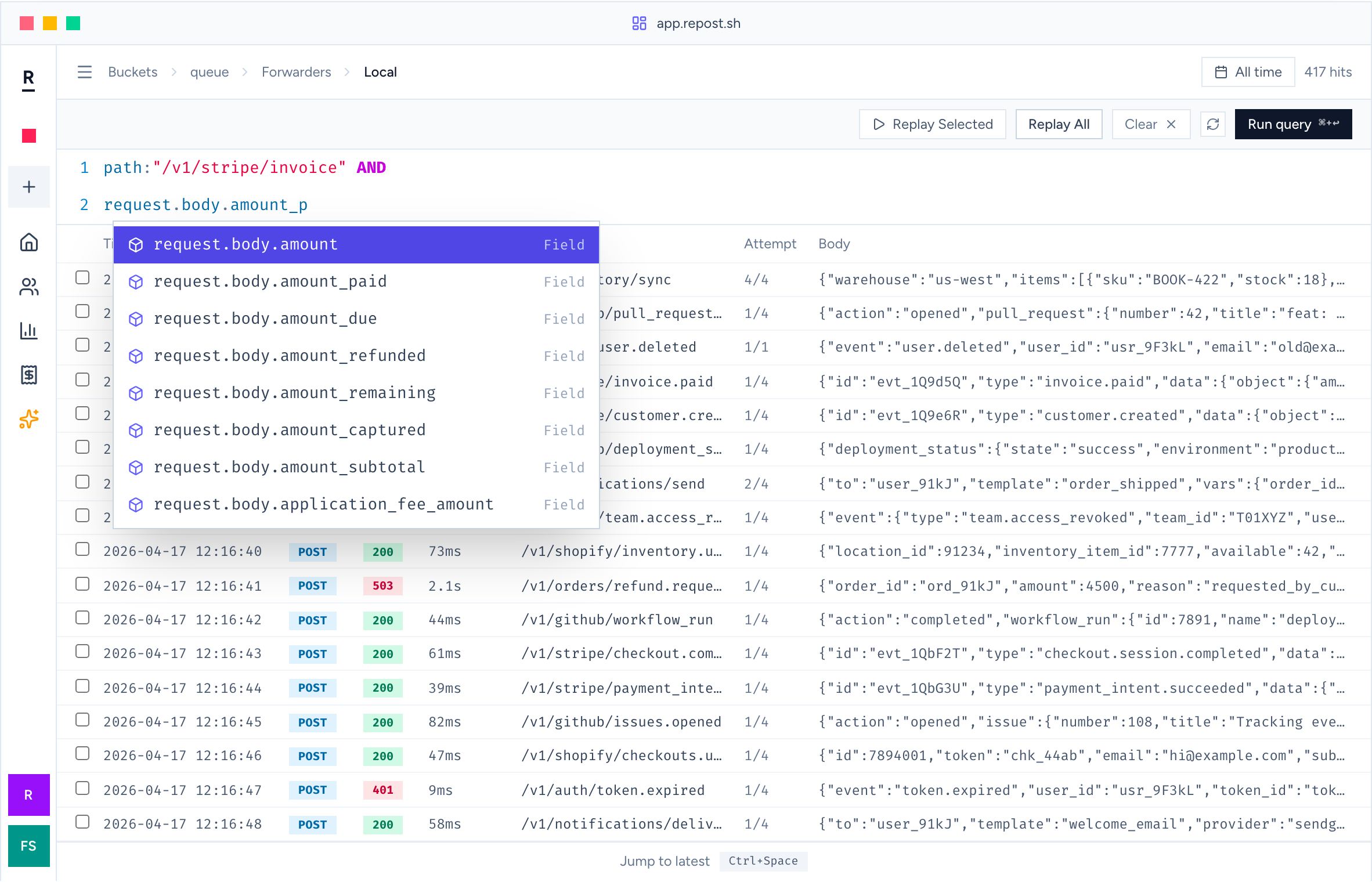 Structured search. Type, complete, query.